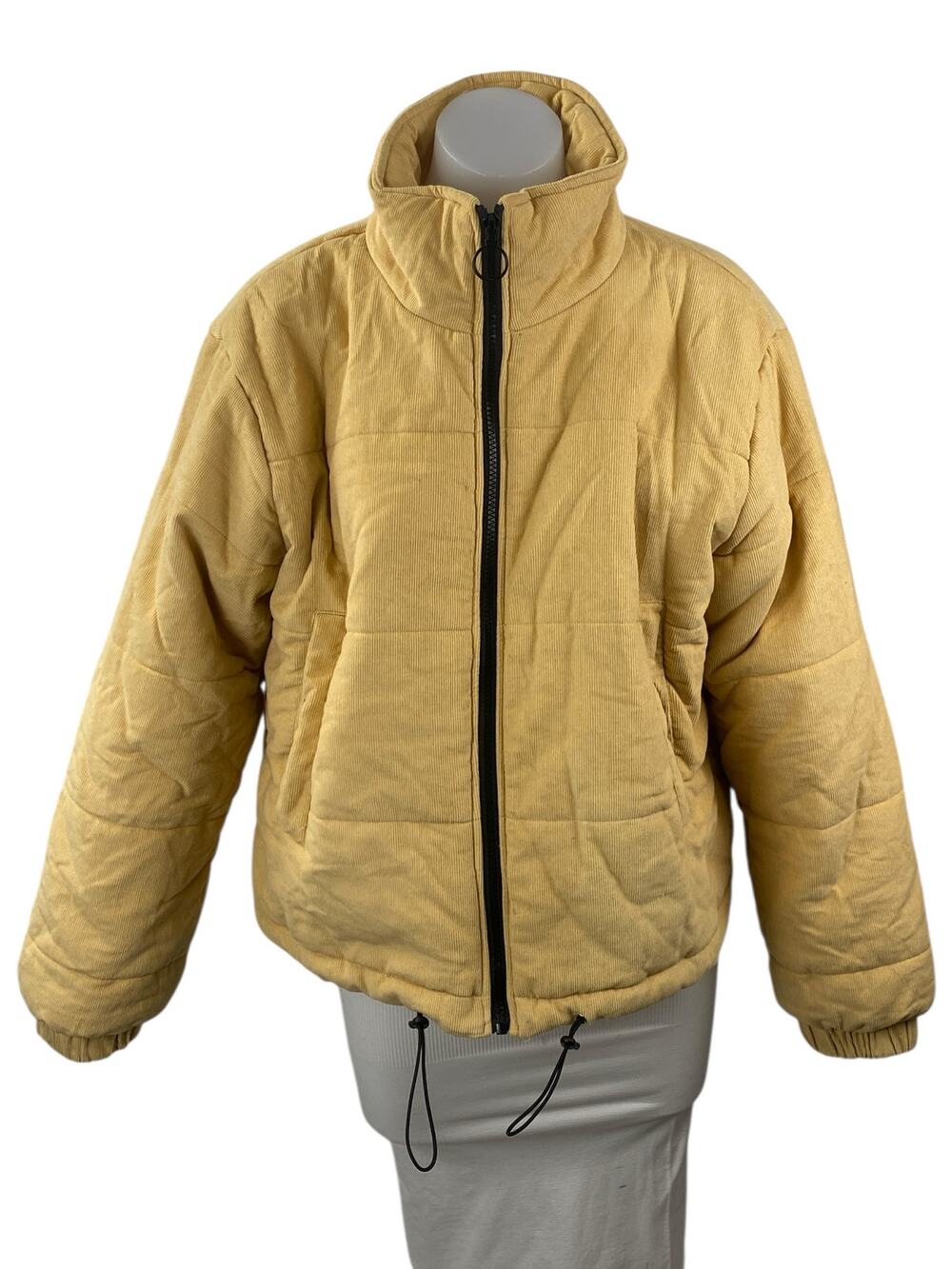 Cotton Candy LA Womens Yellow Quilted Mock Neck Long Sleeve Puffer Coat Jacket M